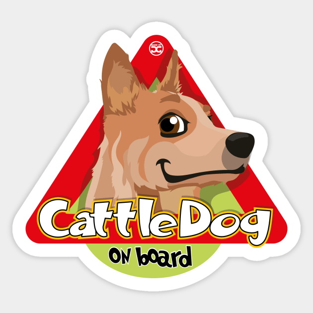 Cattle Dog On Board - Red Sticker by DoggyGraphics